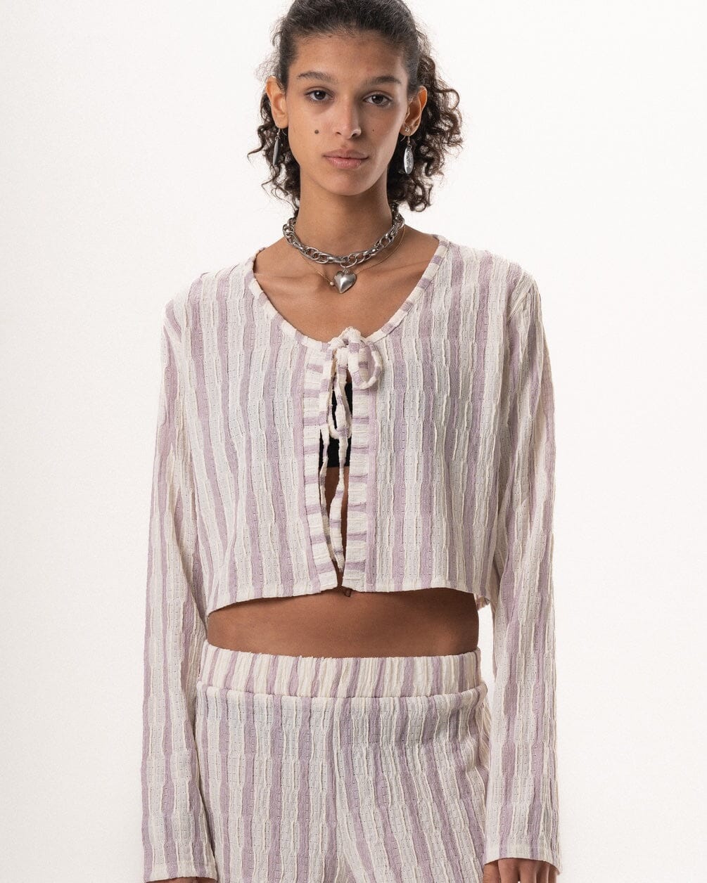 Female Pink Striped Knit Set