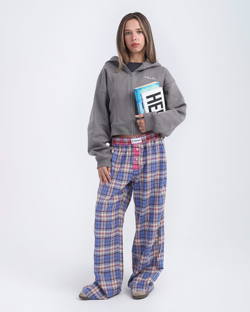 Blue Pink Multicolor Plaid Boxer Pants