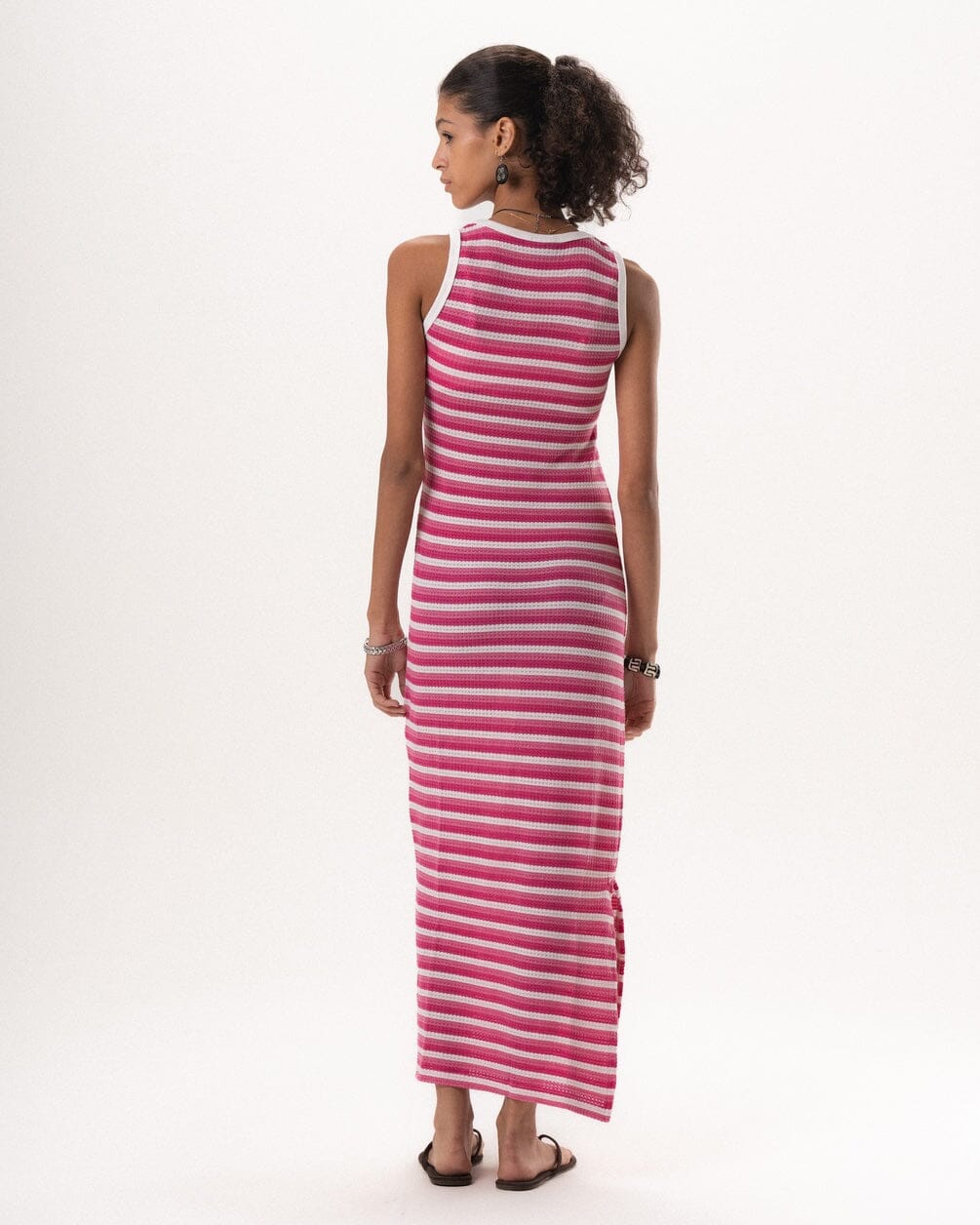 Female Pink Horizontal Striped Knit Dress