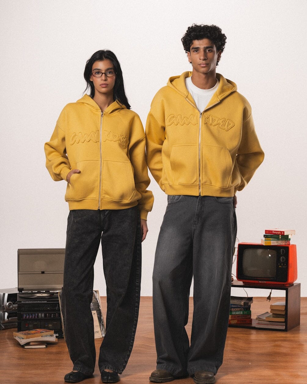 Mustard Guarded Boxy Zip-Up Hoodie
