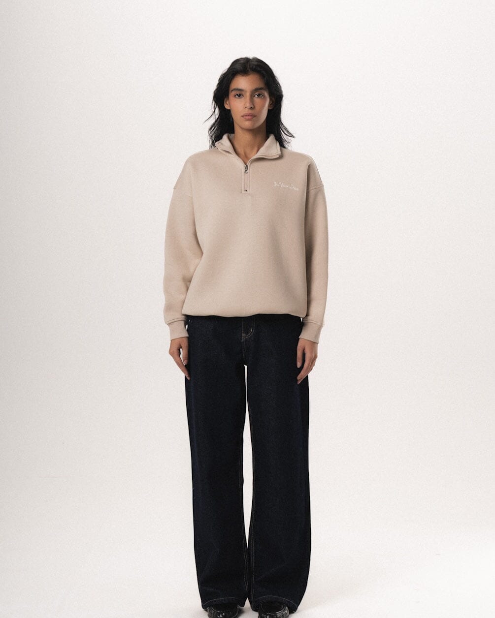Greige Oversized Quarter Zipper