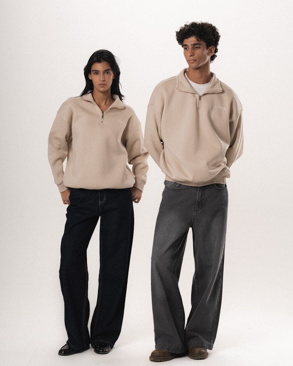 Greige Oversized Quarter Zipper