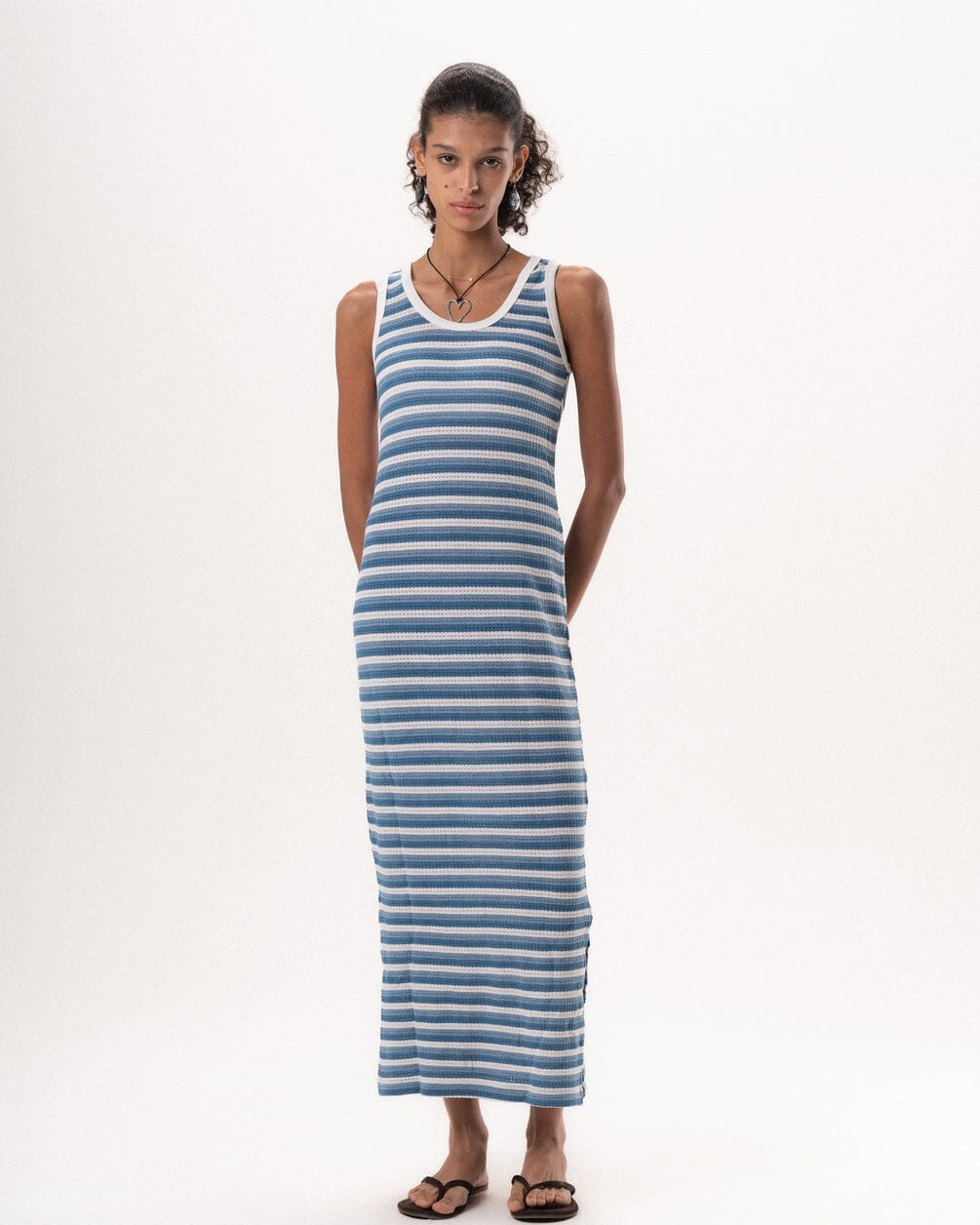 Female Blue Horizontal Striped Knit Dress