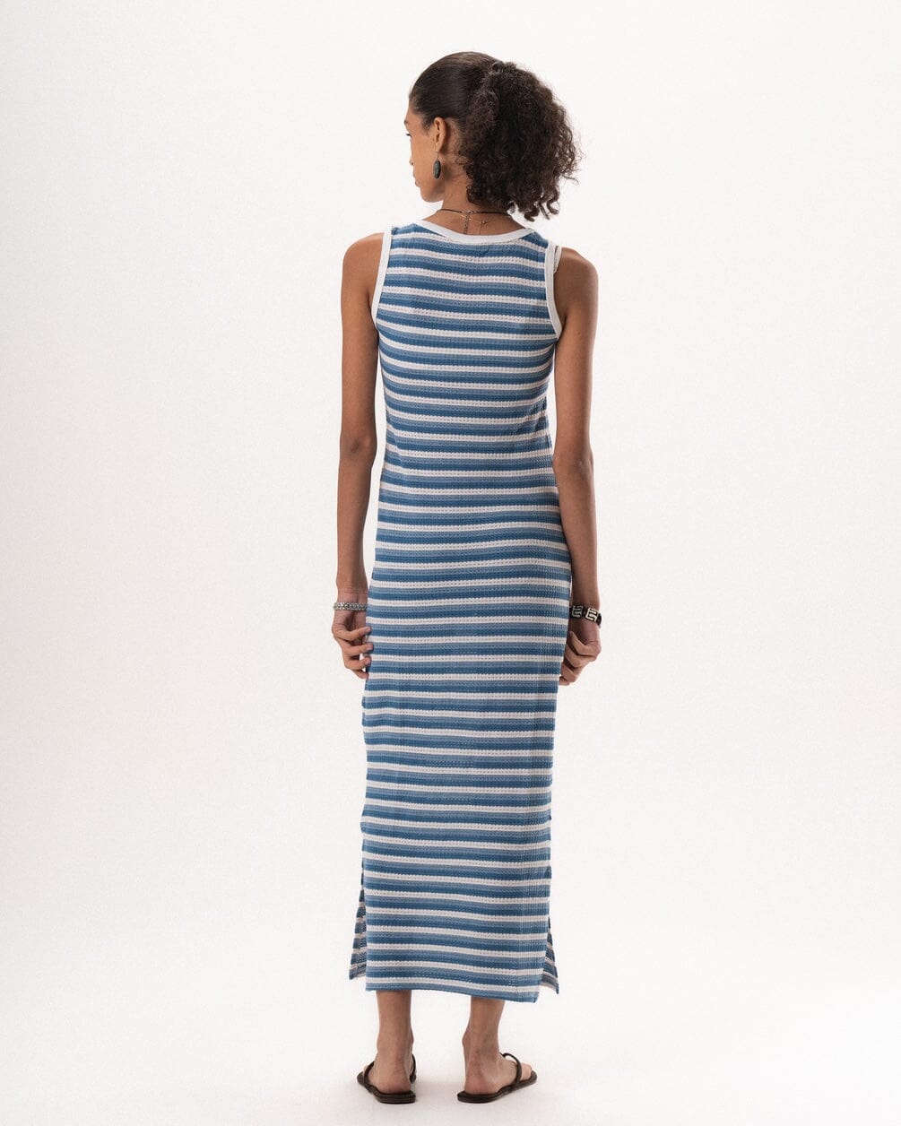 Female Blue Horizontal Striped Knit Dress
