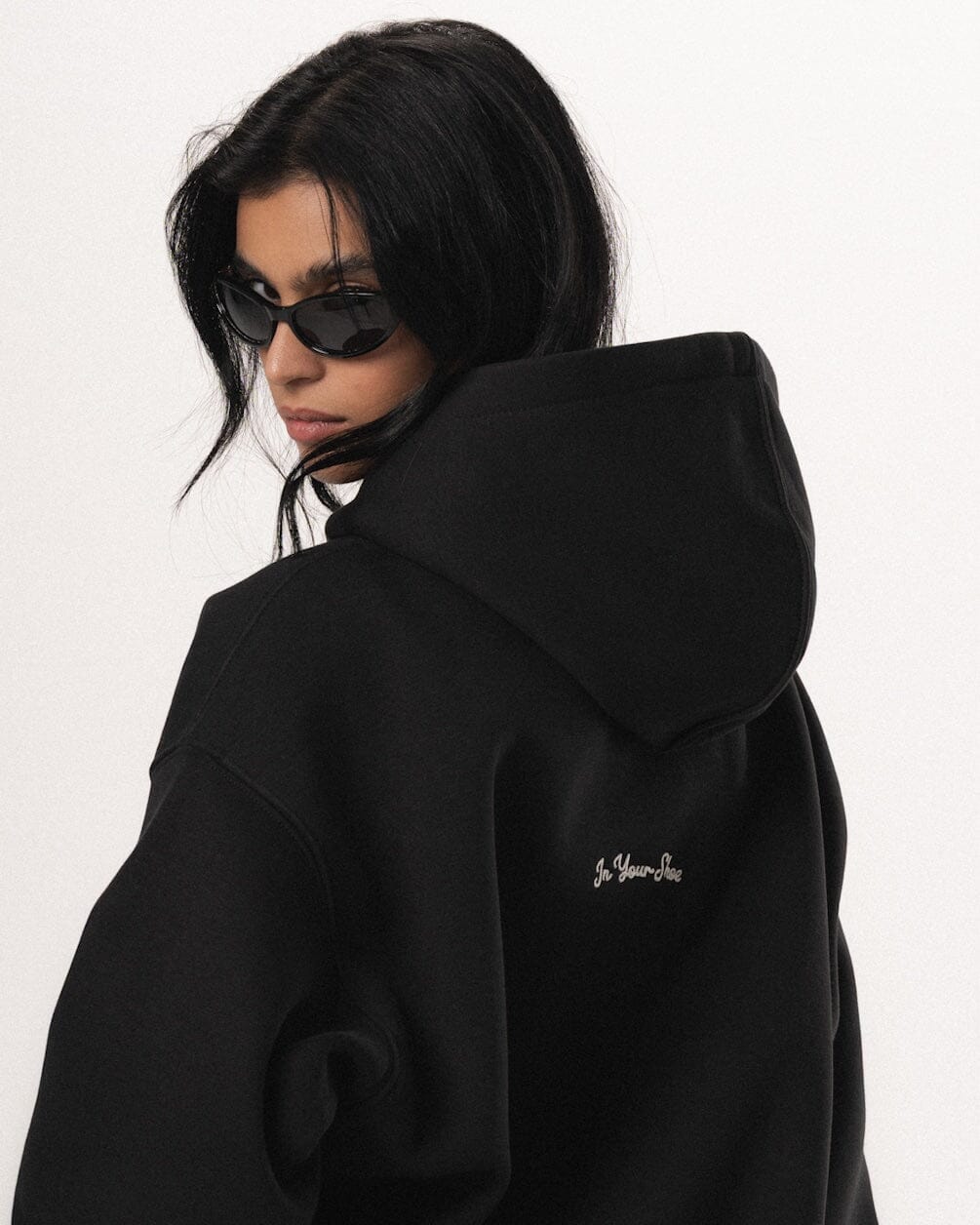 Black Basic Boxy Zip-Up Hoodie