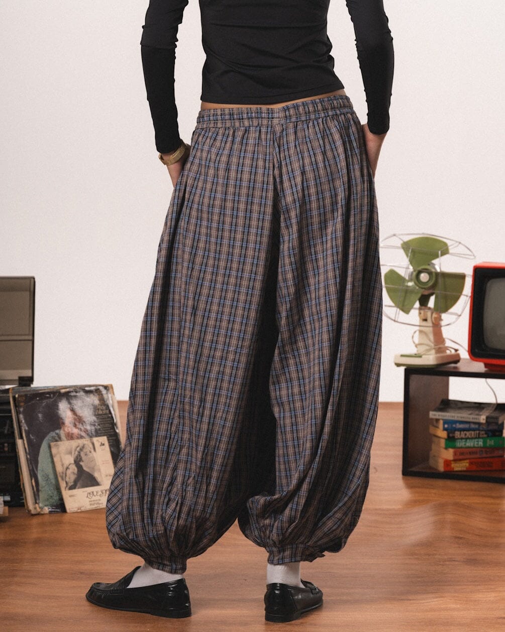 Brown Plaid Balloon Pants