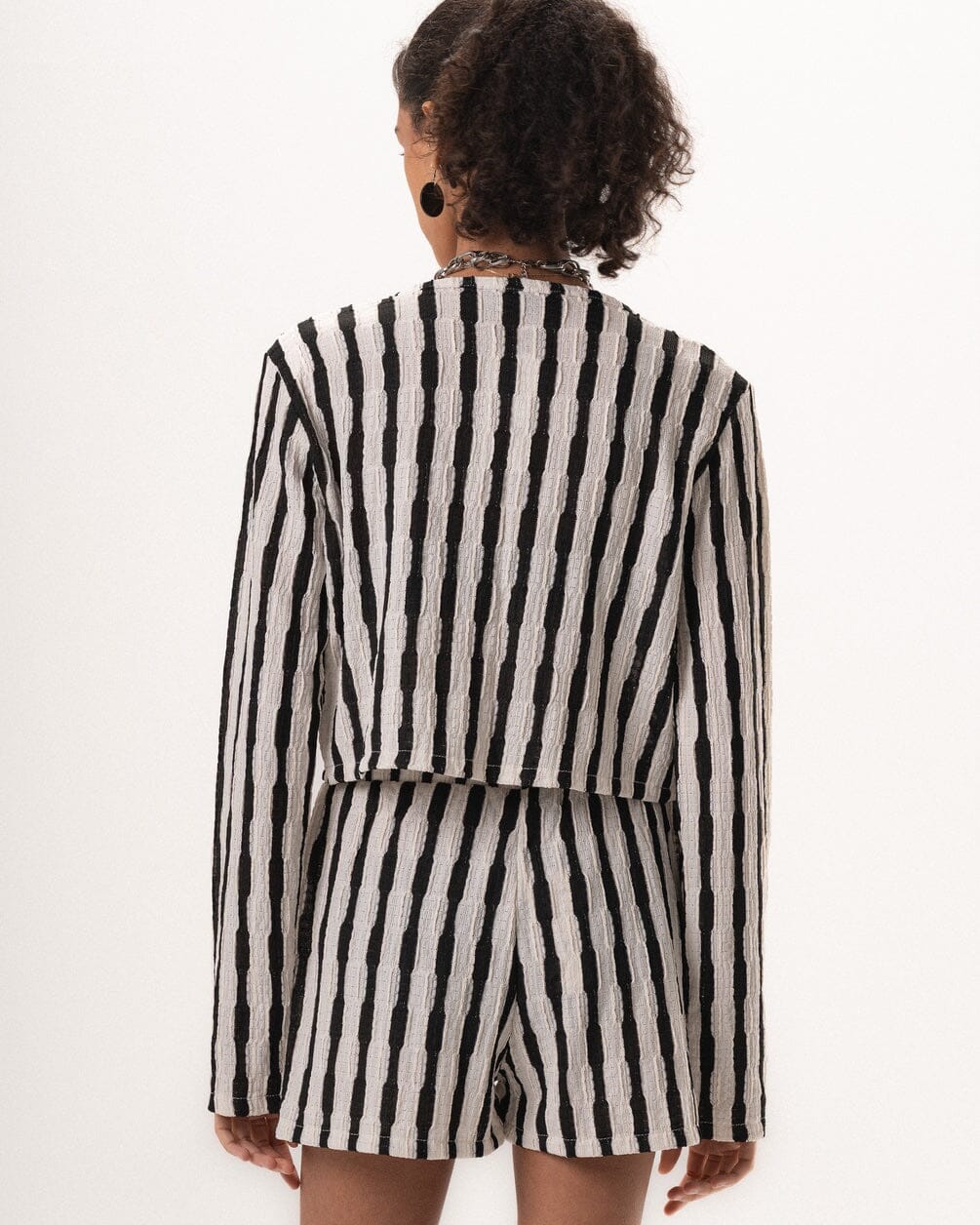 Female Black Striped Knit Set