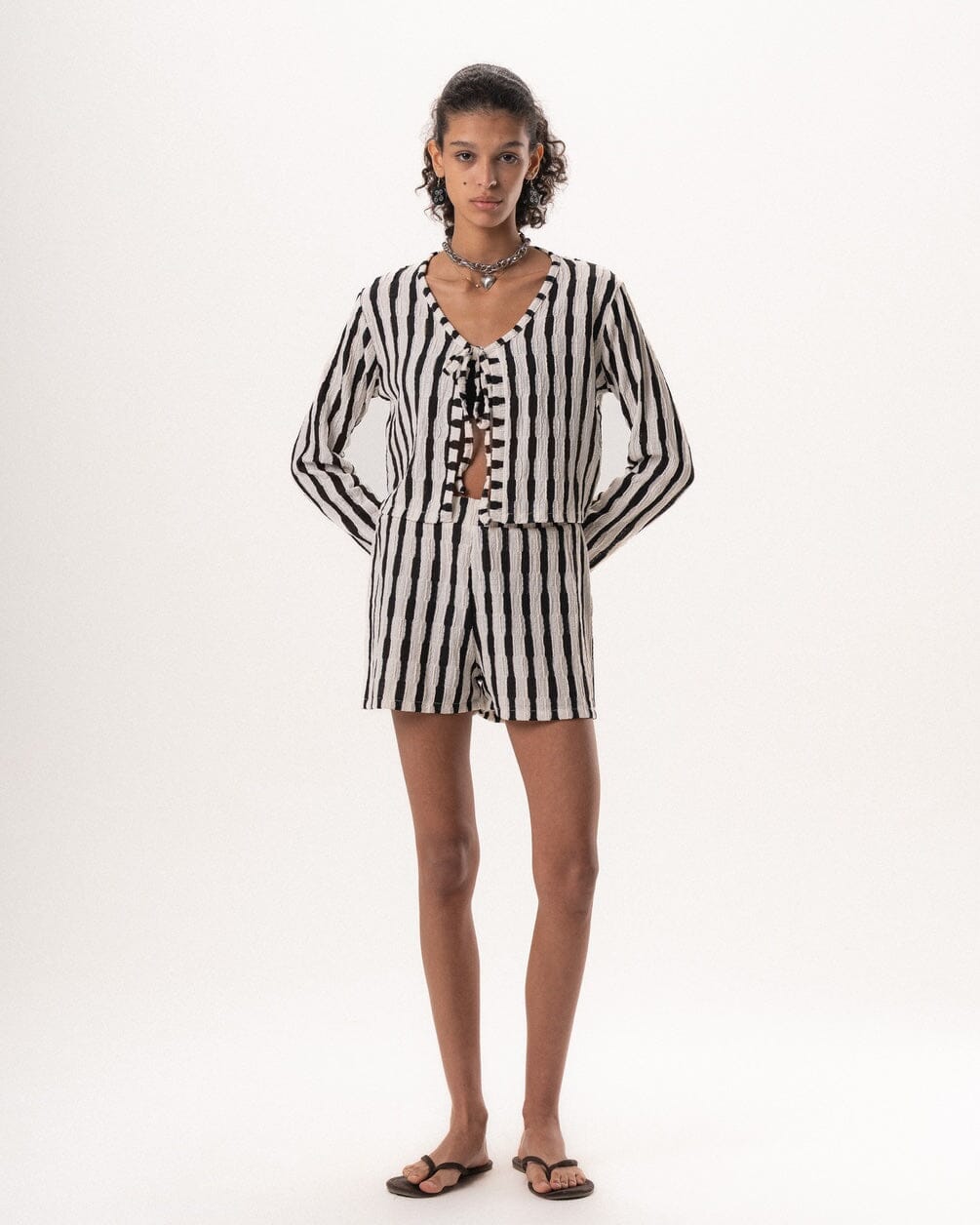 Female Black Striped Knit Set