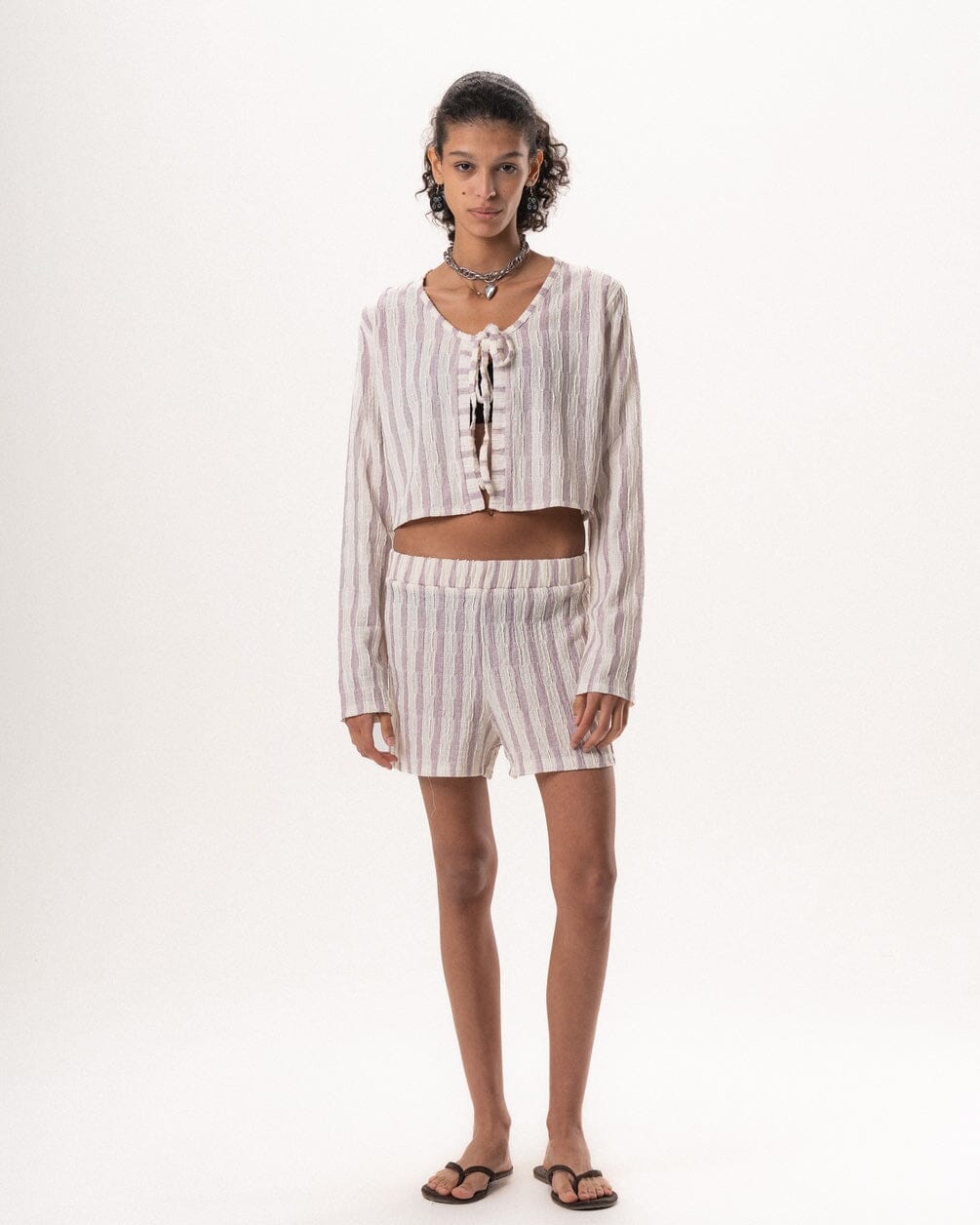 Female Pink Striped Oversized Knit Shorts